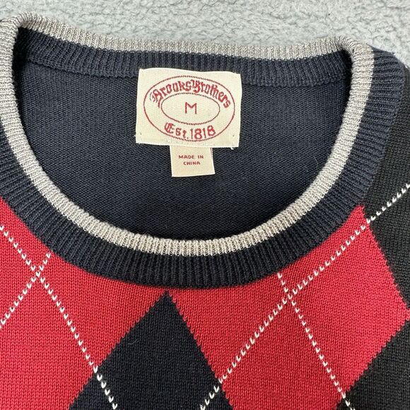 Brooks Brothers Sweater Mens Medium Argyle Lightweight Pullover Prep Cotton Wool - Picture 5 of 8